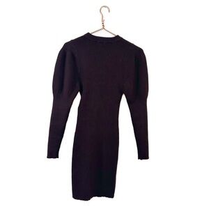 Zara Brown Ribbed Puff Sleeve Brown Sweater Knit Dress Womens Small New